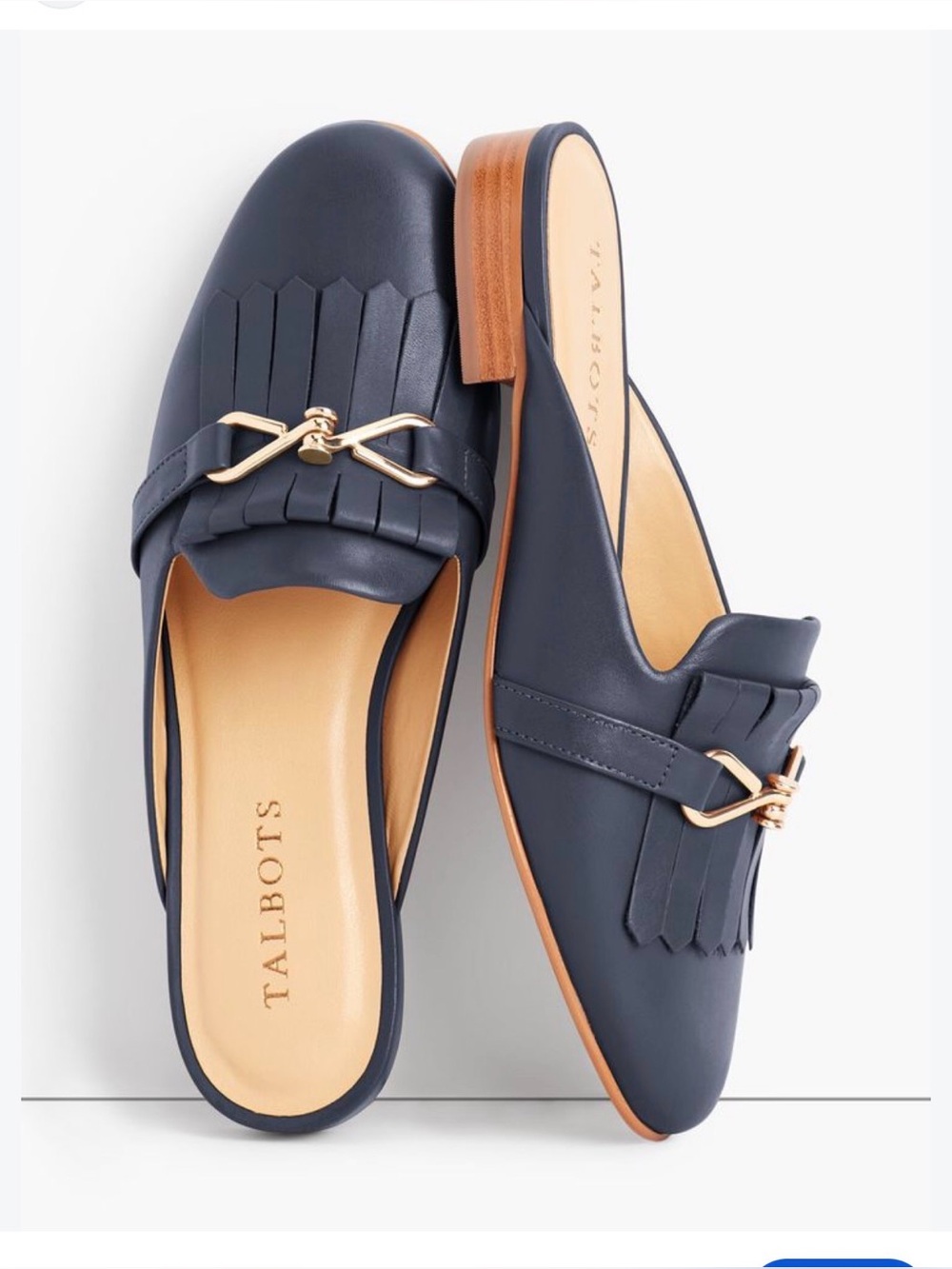 Talbots Cassidy fringe mules slip on Sz 9.5 navy blue